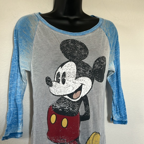 Disneyland Walt Disney World Mickey Mouse Burnout Baseball Sleeve T Shirt - Picture 2 of 7